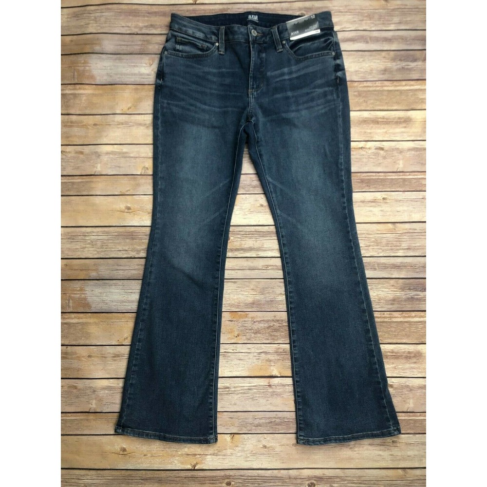 NWT a.n.a. size 12 stretch mid rise bootcut soft denim jeans - "Deep Ocean"